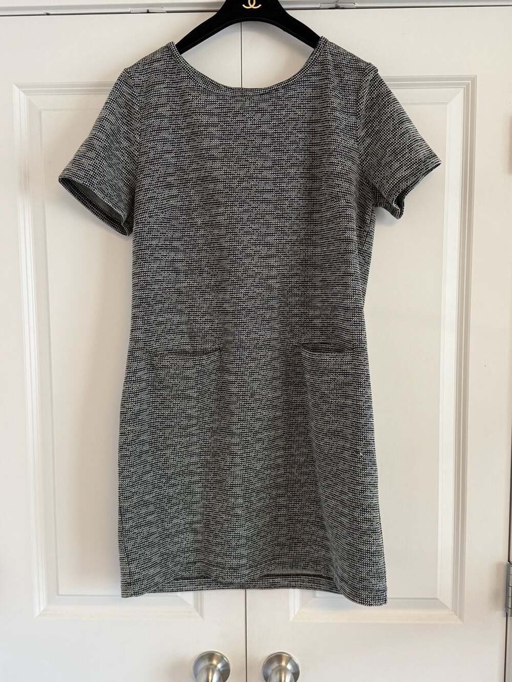 TAHARI A Line Dress Black, Gray Tweed Pockets Stretch